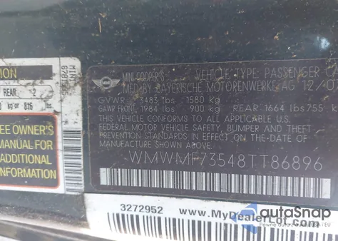 2008 Mini Cooper S from USA, damaged, VIN WMWMF73548TT86896